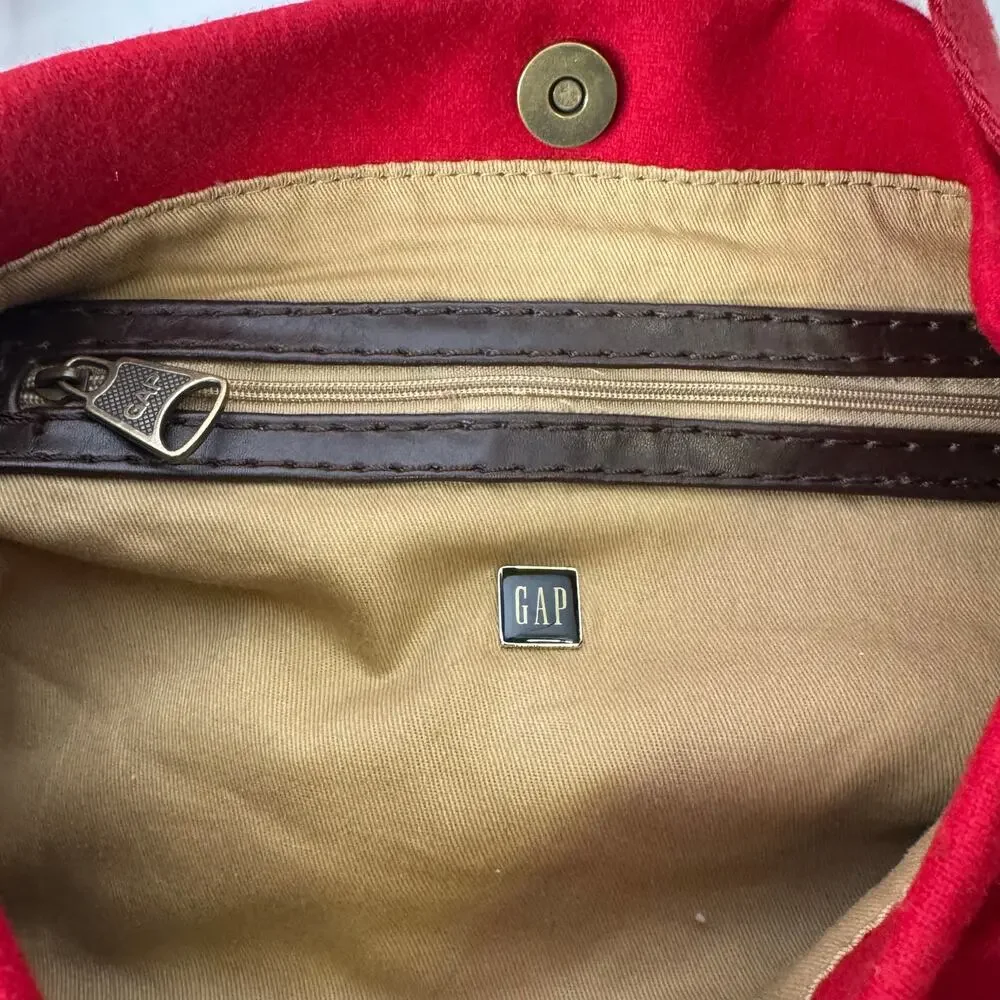 Vintage Y2K 2007 GAP Satchel Purse Women's Red Wool Shoulder Tote Bag - Picture 4 of 13